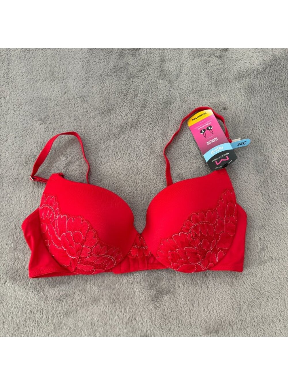 NWT Maidenform Red Plunge Push Up Bra Womens 34C